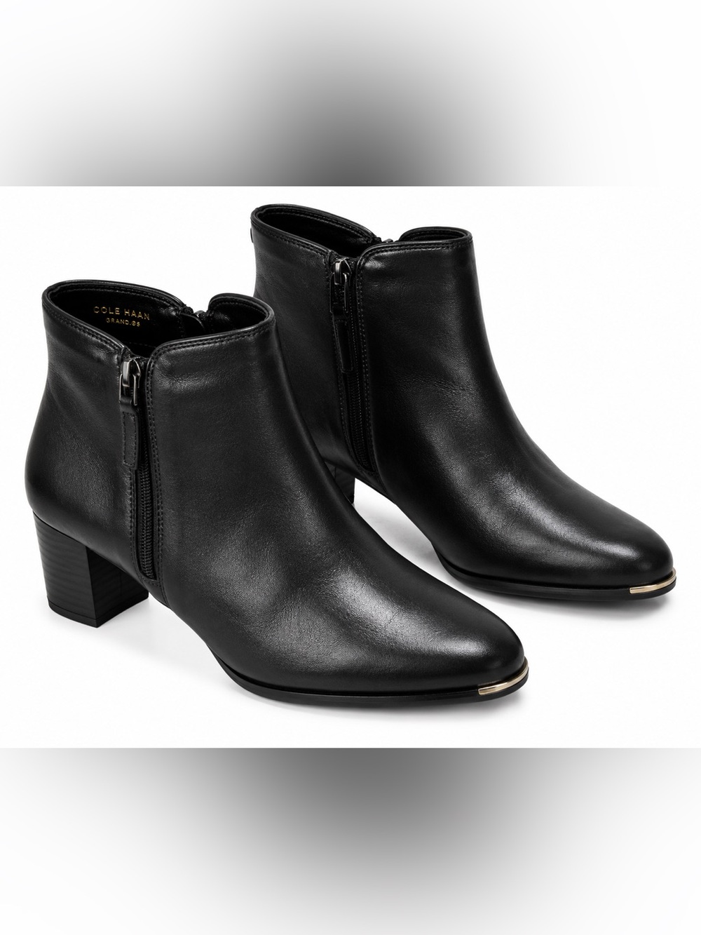 NWOT Cole Haan Grand.ØS Black Leather Ankle Booties Women’s Size 9B Block Heel